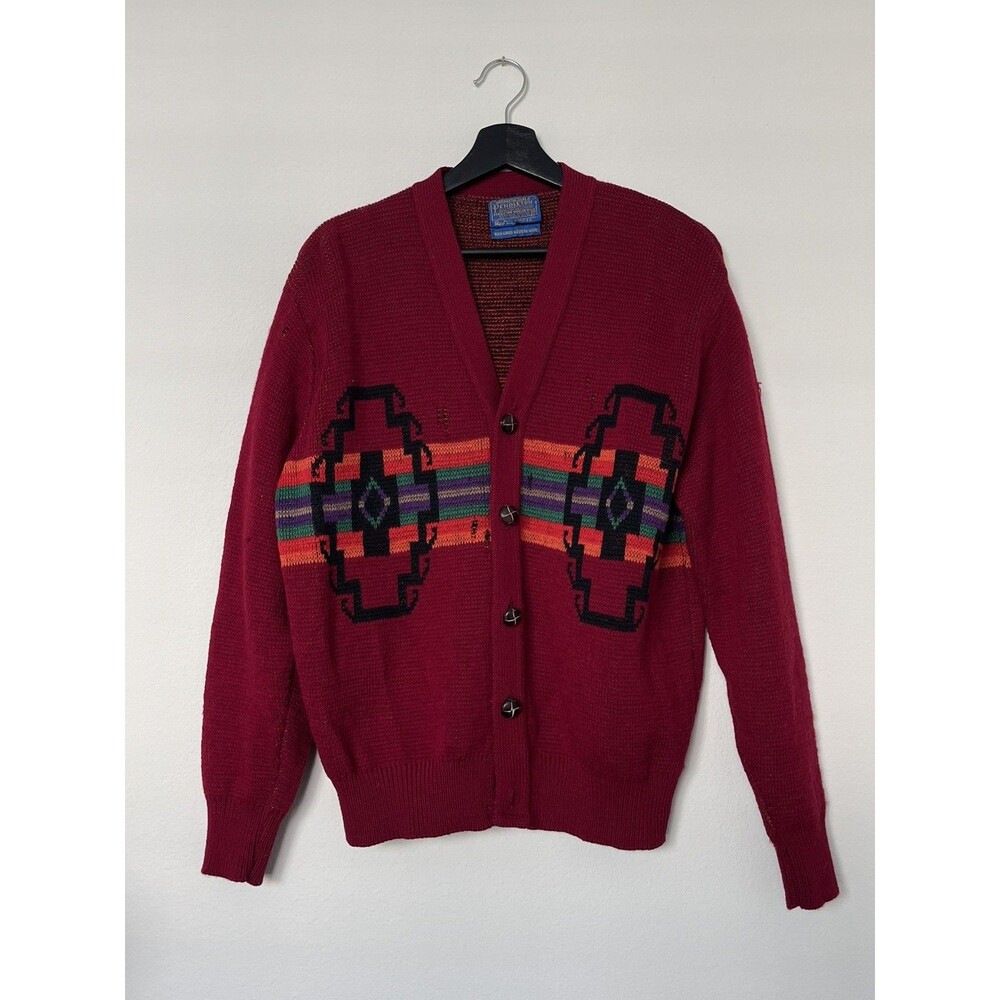 Vintage Pendleton High Grade Western Wear - Red Wool Cardigan **Missing Button**